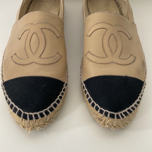 Chanel Espadrilles 14B Beige & black leather size 38 - Picture 2 of 12